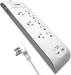 Digital Energy 8 Outlet Surge Protector Power Strip 4200 Joules USB-C and USB-A , 3 Wide Spaced Outlets, 6 Foot 14/3 AWG Cord, White