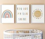 You are My Sunshine Set of 3 Unframed Prints with Rainbow, Girls Boys Nursery Bedroom Decor Wall Art, Playroom Poster, Song Lyrics Nursery Rhyme, Boho Rainbow Sun (A4)