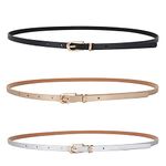 LECTNORE 3Pcs Women Skinny Leather Belt for Dresses Thin Waist Belt with Metal Buckle for Jeans Dress Pants（silver/black/champagne）…