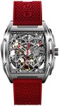 CIGA Design Men's Automatic Skeleton Stainless Steel Watch with Silicone Strap,Tonneau Design, Synthetic Sapphire Crystal (Red)