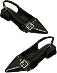 Floerns Women's Leather Buckle Slingback Flats Pointed Toe Ankle Straps Dressy Shoes Black 10.5