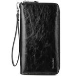 BOSTANTEN Leather Wallets for Women RFID Blocking Zip Around Credit Card Holder Phone Clutch Wristlet Black