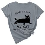 Ladies Tops Sale UK Clearance Ladies Summer Trendy Loose Round Neck Funny Cats Print Short Sleeve Top T-Shirt Summer Tunic Tops Loose Tees Shirts Pullover Graphic Jumper