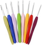 First Try 8 Size Aluminum Crochet Hooks Ergonomic Rubber Grip Knitting Needle Set 8 Sizes Gift for DIY Weave Yarn Kit (Set of 8 Pieces), Multicolor