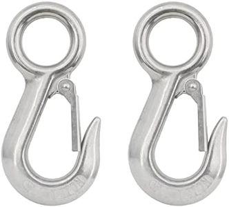 2PCS Crane Swivel Hook,Grab Hook,Clevis Slip Hook, TTZEZE 304 Stainless Steel Lifting Hook Spring Hook with Round Eyelet, Heavy Duty Boat Hook Fast Eye Safety Snap Hook Rigging Accessory (0.3 TON)