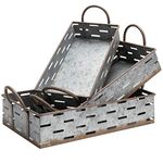 MyGift Vintage Galvanized Silver Metal Nesting Serving Trays with Rust Style Trim & Handles, Set of 3