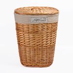 Wicker Oval Laundry Basket Bathroom Storage Laundry Bag Bin With Liner and Lid (Honey)