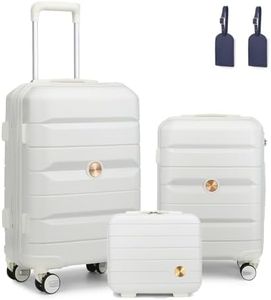 Somago Luggage Sets 3 Piece Hard Shell Polypropylene Suitcase with TSA Lock Spinner Carry On Luggage with Beauty Case Set and 6 Set Packing Cubes for Travel (Creamy White)