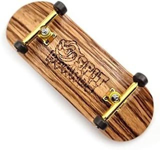 SPITBOARDS 34 mm Fingerboard Complete Wood Pro Set-Up (pre-assemblato, 5 strati), Pro Trucks, CNC Bearing Wheels, Foam Grip Tape, (Deck: Zebra Wood, Trucks: Oro, Wheels: Brown)
