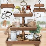 3 Tier Serving Tray [3 in 1] - Gorgeous Coffee Table Tray [Includes 3 Changeable Handles] - Can Assemble into a 1, 2 or 3 Tier Tray Decor - Kitchen Table Centerpiece - Rectangle Wooden Serving Stand