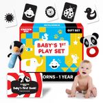 Einstein Box Gift Set for Babies and Newborns ages 0-3-6-9-12 Months | High Contrast Flash Cards for Visual Stimulation & Sensory Development | Gift Set of Rattles and High Contrast Book & Flash Cards