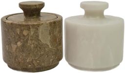 OceanicX Marble Salt Cellar with Lid, 3.5 oz Capacity, Kitchen Counter Storage Container