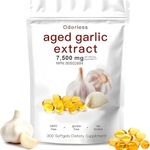 Aged Garlic Extract Capsules 7500mg Odorless – 300 Count Aged Garlic Supplement for Immune Support，Organic, Non-GMO, Vegetarian Softgels(1 PCS)