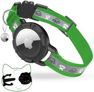 Breakaway AirTag Cat Collar, Reflective Cat Tracker Collar with Air Tag Holder and Bell, Safety Elastic Band Cat GPS Collars for Girl Boy Cats, Kittens and Puppies (Emerald, 8-13'')
