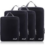 JD Fresh Pack of 4 Pcs Compression Packing Cubes For Travel, Packing Bags For Clothes Travelling, Ziplock Saree Packing Bags, Luggage Packing Organizer, Color Black Set of 4 bags, Nylon