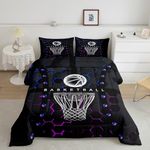 Boys Basketball Theme Twin Size Comforter Set,Kids Blue Pink Geometry Decor All Season Bedding Set,Teens Sports Games Comforter,Children Honeycomb Decor Quilt Set Bedroom Collection 2Pcs