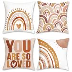 Bonhause Boho Rainbow Cushion Covers 45 x 45 cm You are So Loved Inspirational Quote Heart Decorative Pillow Covers Velvet Pillowcases for Girls Kids Bedroom Nursery Decor Set of 4