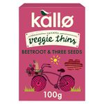 Kallo Beetroot & Three Seeds Veggie Thins Crackers | Healthy Snacks High Fibre, Plant Protein, Gluten Free & Baked | 100g Single Pack