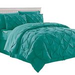 Elegant Comfort Cozy and Soft 8-Piece Bed-in-a-Bag All Season Comforter Set, Includes 4pc Smart Sheet Set, Bed Skirt, Comforter, Matching Pillowcases and Shams, Pintuck Design, Full/Queen, Turquoise