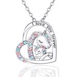 Luckimoli You are Magical Unicorn Necklace for Girls Crystal Heart Pendant Necklaces Jewelry Gifts for Girls Daughter Granddaughter Niece Birthday