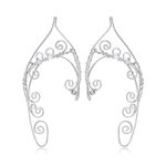 YADOCA Elf Earrings for Women Silver Elf Ears Cuffs Ear Clips Without Pierced Handmade Leaf Pearl Beads Wing Tassel Elf Ears Jewelry for Fantasy Fairy Halloween Cosplay Costume