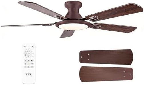 TCL 52" Ceiling Fan with Light: Wood Grain Blades Copper Bronze Finish Low Profile Ceiling Fan with Light and Remote Control Flush Mount DC Reversible Motor Noiseless 6 Speeds Ceiling Fan for Bedroom