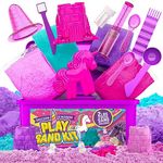 GirlZone Unicorn Kingdom Sand Kit, Craft Set with Squishy Sand, 7 Sand Toy Tools, & More in a Carry Case, Fun Toy for Playdates and Great Gift Idea