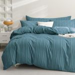 JELLYMONI Grayish Blue Duvet Cover Queen Size - 3PCS Microfiber Tufted Duvet Cover Set, Boho Striped Tufted Textured Duvet Cover with Corner Ties & Zipper Closure