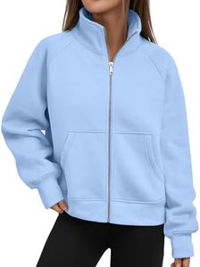Trendy Queen Womens Sweatshirts Zip Up Hoodies Cropped Crewneck Pullover Casual Jackets Y2k Clothes Fall Fashion Outfits LightBlue L