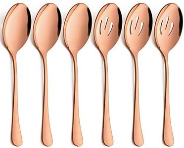 LIANYU 6-Piece Large Copper Serving Spoons, Stainless Steel Copper Slotted Spoons, Rose Gold Serving Utensils for Party Buffet Restaurant Banquet Dinner Catering, Dishwasher Safe, 9.8Inch