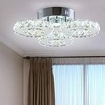 Finktonglan Modern Crystal Chandelier, 3 Rings LED Big Crystal Chandelier Fixtures Contemporary Stainless Steel Pendant Lights Fixtures for Dining Room Living Room (Cool White)