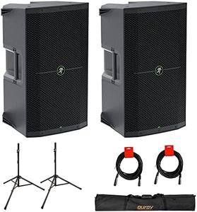 Mackie Thump212 1400W 12" Powered PA Loudspeaker System (Pair) Bundle with Auray SS-47S-PB Steel Speaker Stands, Carrying Case, and 2X 20 XLR-XLR Cable