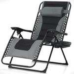 CAPHAUS Premium XL Zero Gravity Padded Lounge Chair, Oversized Zero Gravity Chair, Zero Gravity Recliner, Reclining Patio Chair, Folding Reclining Chair w/Side Tray, Anti-Gravity Outdoor Chair