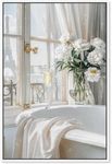 Art Remedy Ivory Bathroom in Paris Canvas Glam Bathroom Art, White Frame, 36" x 54"