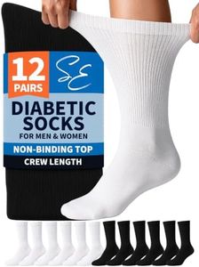 Special Essentials 12 Pairs Cotton Diabetic Socks for Men & Women - Non-Binding Extra Wide Top Neuropathy Socks - Crew Socks White and Black 10-13