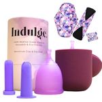 Indulge Menstrual Cup with Reusable Cup Applicator, Period Cup with Sterilising Cup, Reusable Pads with 100% Silicone Cup for Women; Heavy Flow & Lube - 12 Hours Wear – Extra Small, Pack of 1, Purple