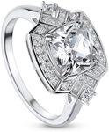 BERRICLE Sterling Silver Halo Cushion Cut Cubic Zirconia CZ Statement Arrow Cocktail Fashion Ring for Women, Rhodium Plated Size 4-10, US 7, Metal Crystal Stone, Cubic Zirconia