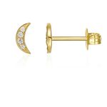 PAVOI CZ Stud Earrings: 14K Gold Plated Dainty Mini Moon Stud Earrings (Yellow)