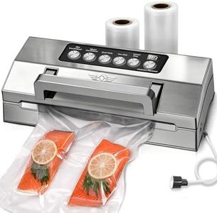 Precision Food Vacuum Sealer Machine, POWOT Fully Automatic Vacuum Sealing System, Commercial Food Vacuum Saver Pro, Double Heat Seal, Easy-Lock Handle, Built-in Cutter&Bag Storage, Hose&Bag Rolls