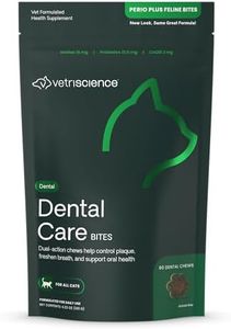 VetriScience Perio Plus Cat Teeth Cleaning Bites - Advanced Cat Breath Freshener - Dual Action Cat Dental Care Formula for Plaque Control & Fresh Breath, 60 Chews, Chicken Flavor​