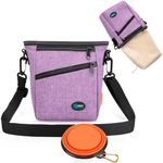 Ownpets Dog Training Pouch, Pet Treat Training Pouch with Collapsible Bowl, Shoulder Strap & Waist Strap, 4 Ways to Wear, Practical Training Bag for Dog Training, Daily Walks - Purple