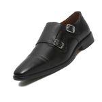 LOUIS STITCH Men's Formal Shoes | Italian Leather Double Monk Strap Handcrafted | Stylish Lace-Up Business, Formal, Black | UK Size 11 (RXDMJB-)