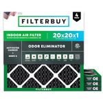 Filterbuy 20x20x1 Air Filter MERV 8 Odor Eliminator (4-Pack), Pleated HVAC AC Furnace Air Filters Replacement with Activated Carbon (Actual Size: 19.50 x 19.50 x 0.75 Inches)