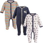 Luvable Friends Baby Girls' Cotton Sleep and Play Footie, Dog, 3-6 Months (Pack of 3)