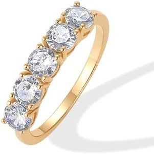 PAVOI 14K Gold Plated Premium Cubic Zirconia Engagement Ring for Women | Promise Eternity Ring Jewelry, 5, Yellow Gold, Moissanite