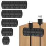 Cable Holder Clips, 5-Pack Wire Organiser, Silicone Self Adhesive Cable Tidy Cord Organizer for USB Charging Wire PC Office Home, Desk Accessories(Black)