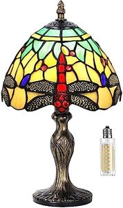 MIAOKE Table Lamp Stained Glass Crystal Bead Style Table Light, Handmade Desk Bedside Table Night Lamp, Antique Art Craft Gifts Lover Kid Living Room Bedroom Study Bookcase Desk Ligh(Green-W Dragonfly