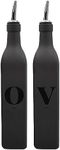2PCS Olive Oil and Vinegar Dispenser Set, 17Oz Olive Oil Dispenser Bottle for Kitchen with Funnel for Easy Refill, Matte Black Glass Oil Bottle with Stainless Steel Pourers, Unique Kitchen Gadgets