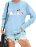 Christmas Sweatshirts for Women Cute Cat Shirts Ugly Christmas Shirt Funny Xmas Long Sleeve Holiday Pullover Tops, Light Blue, Medium