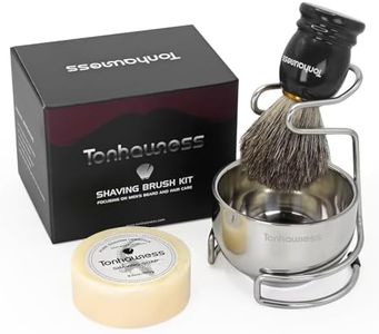 Tonhawness Shaving Brush Kit for Men, 4 in 1 Shaving Brushes Set Includes Badger Hair Shave Brush, Shaving Bowl & Stand and Shaving Soap Kit for Men’s Shave Gift